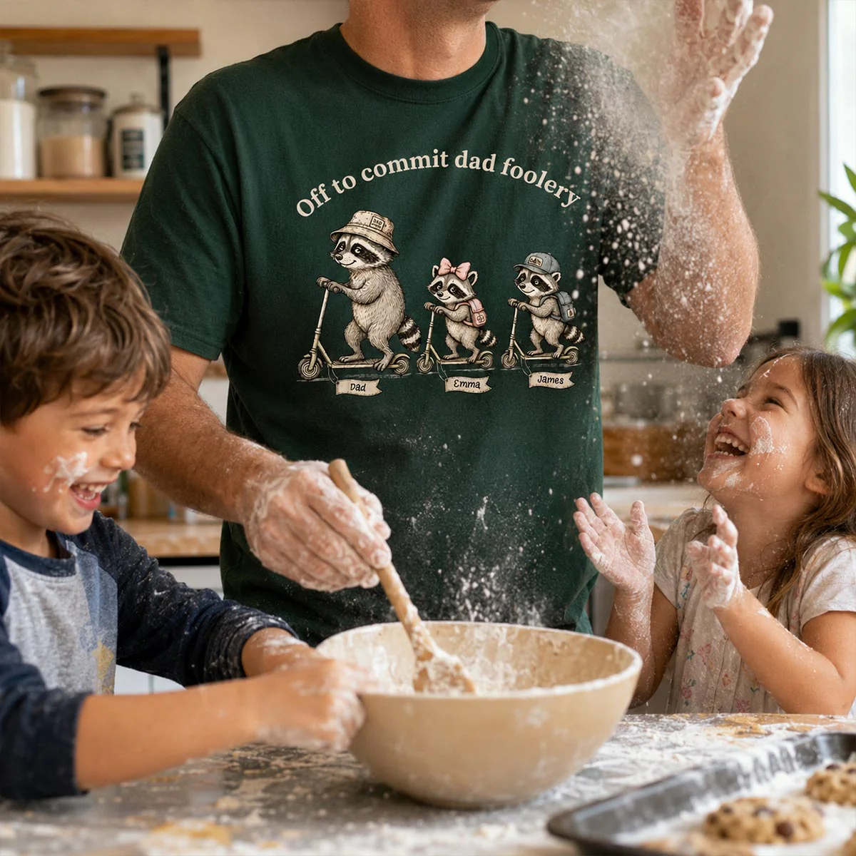 Off To Commit Dad Foolery Funny Raccoon Dad & Kids - Personalized Shirt - Funny Father's Day Shirt For Husband - Image 3