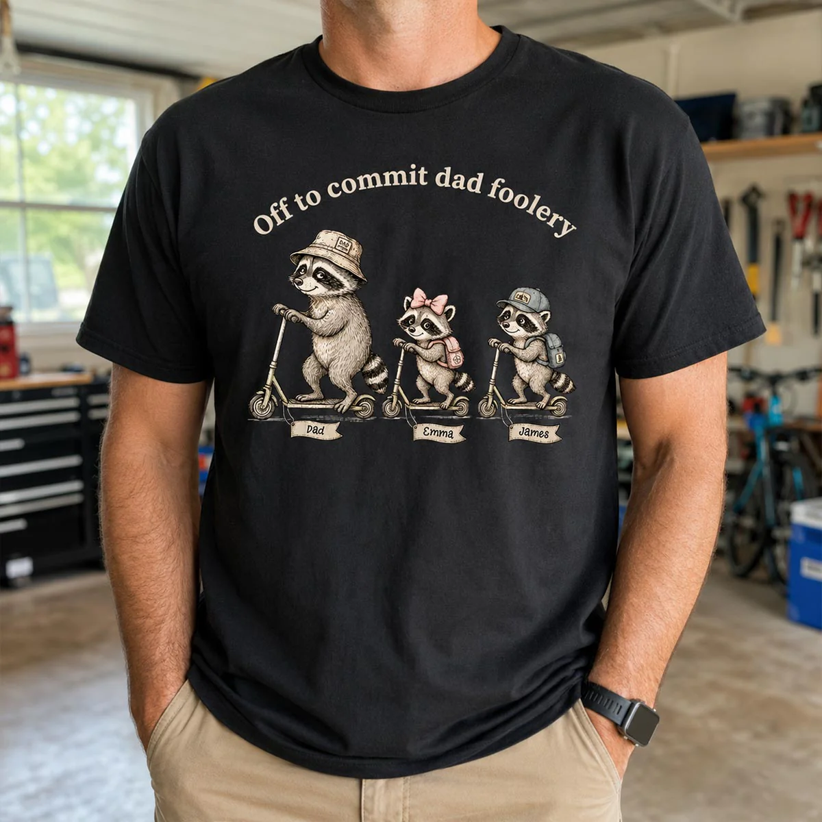 Off To Commit Dad Foolery Funny Raccoon Dad & Kids - Personalized Shirt - Funny Father's Day Shirt For Husband - Image 4