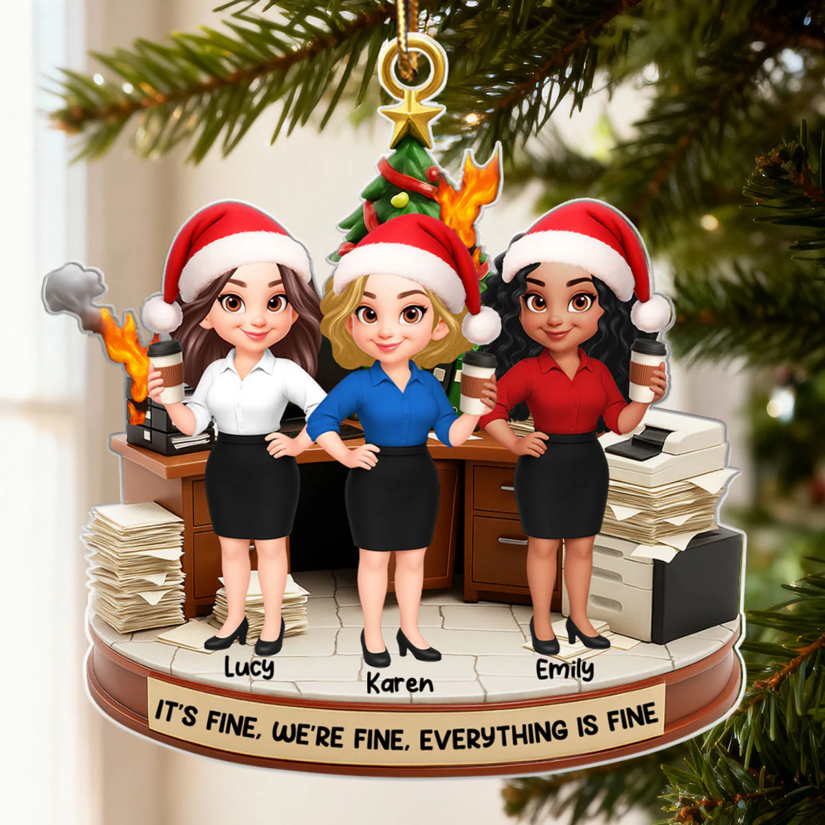 Office Chaos Coworkers - Personalized Acrylic Ornament - Christmas Gift for Coworkers, White Elephant, Secret Santa Gift - Image 3