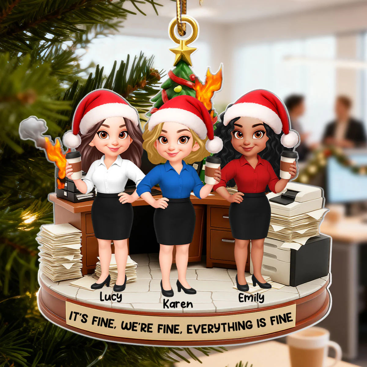 Office Chaos Coworkers - Personalized Acrylic Ornament - Christmas Gift for Coworkers, White Elephant, Secret Santa Gift - Image 4