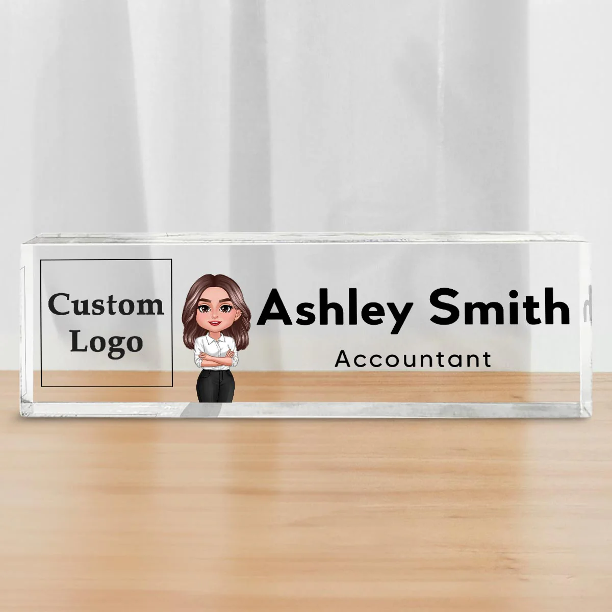 Office Woman Man Upload Your Logo Personalized Acrylic Desk Name Plate, Office Decor, Gift For Colleagues, Boss - Image 2