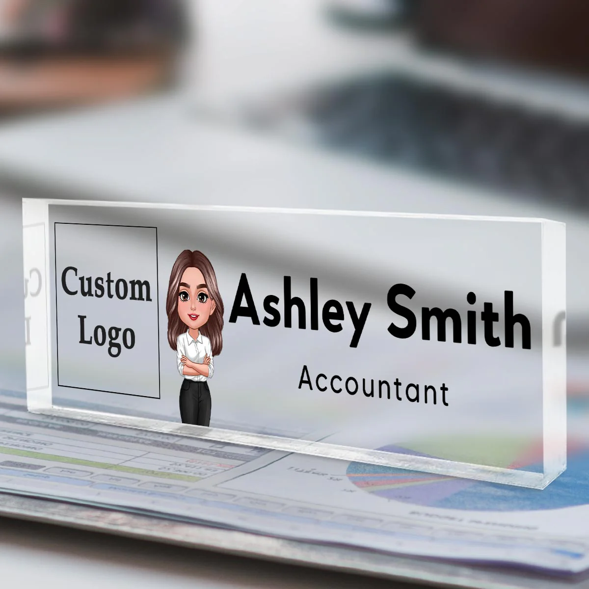 Office Woman Man Upload Your Logo Personalized Acrylic Desk Name Plate, Office Decor, Gift For Colleagues, Boss - Image 4