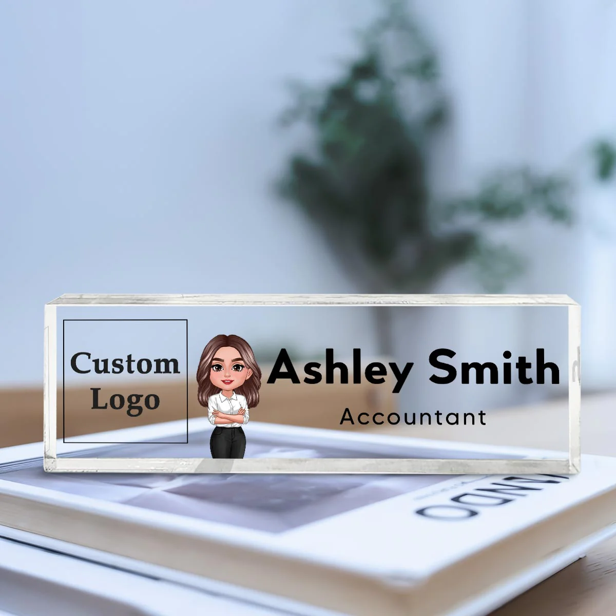 Office Woman Man Upload Your Logo Personalized Acrylic Desk Name Plate, Office Decor, Gift For Colleagues, Boss - Image 6