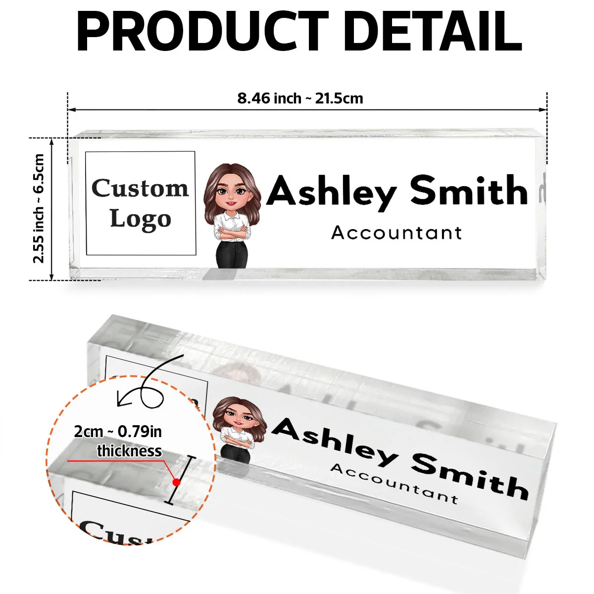 Office Woman Man Upload Your Logo Personalized Acrylic Desk Name Plate, Office Decor, Gift For Colleagues, Boss - Image 7