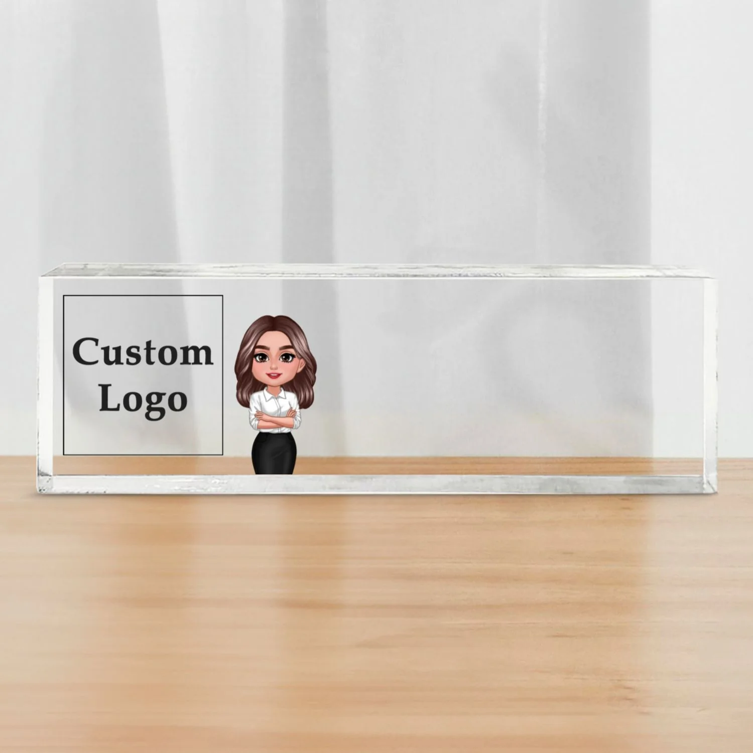 Office Woman Man Upload Your Logo Personalized Acrylic Desk Name Plate, Office Decor, Gift For Colleagues, Boss - Image 9