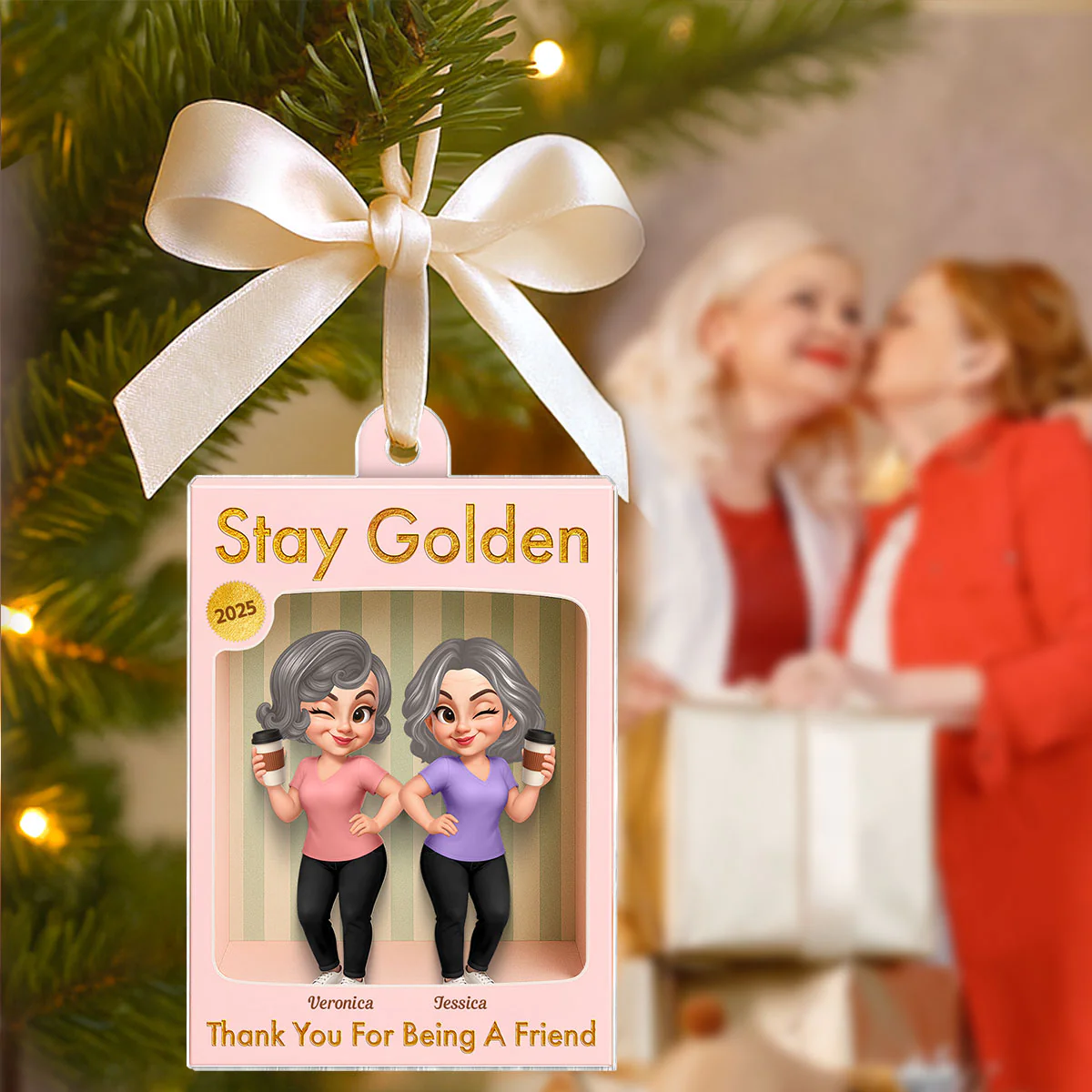 Old Besties Thank You For Being A Friend Toy Box Style - Personalized Acrylic Ornament - Christmas Gift For Best Friends - Image 2