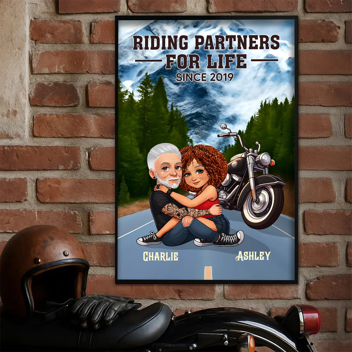 Old Biker Couple Riding Partners for Life Personalized Poster, Gift for him, Gift for her - Image 5