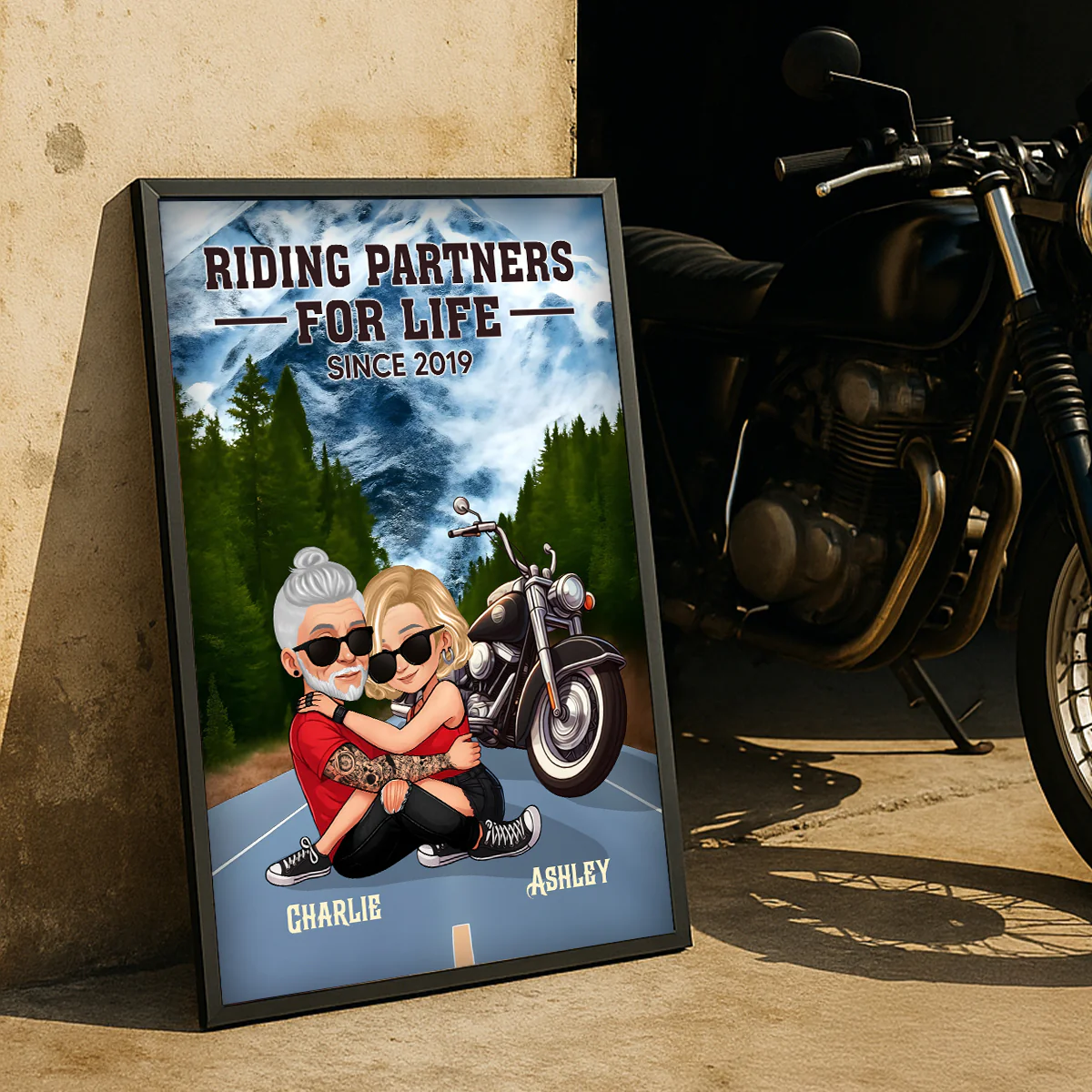 Old Biker Couple Riding Partners for Life Personalized Poster, Gift for him, Gift for her - Image 7