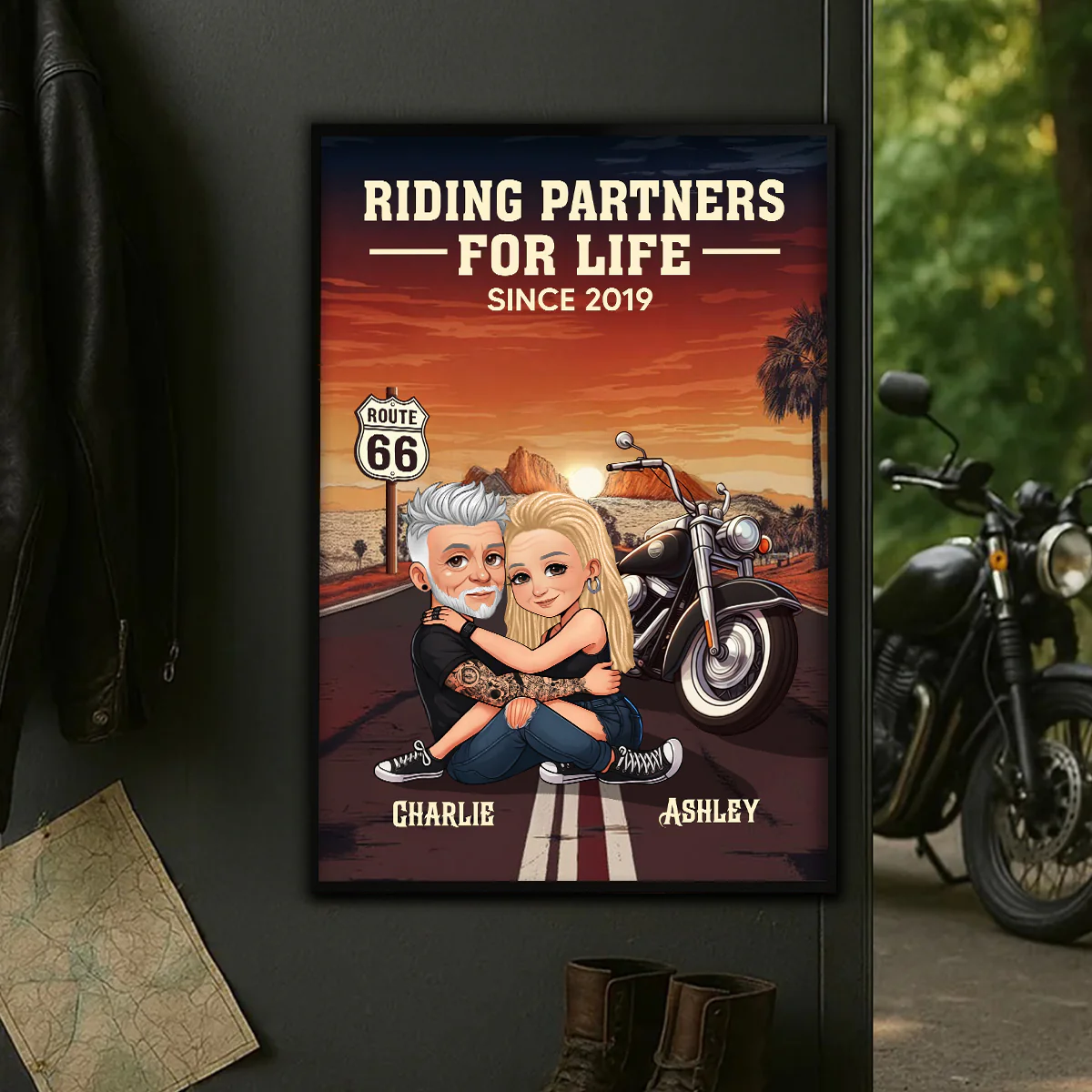 Old Biker Couple Riding Partners for Life Personalized Poster, Gift for him, Gift for her - Image 8