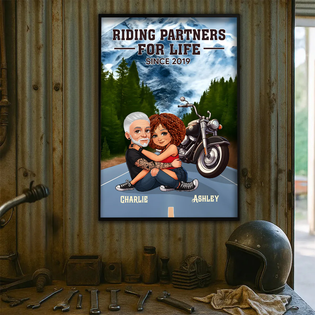 Old Biker Couple Riding Partners for Life Personalized Poster, Gift for him, Gift for her - Image 9