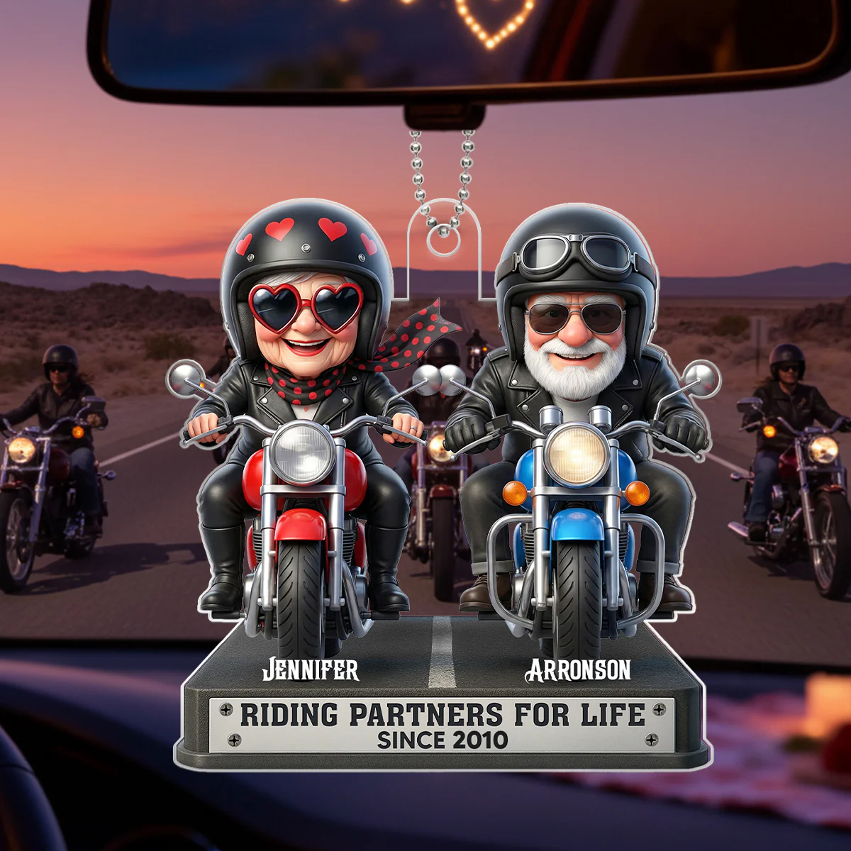 Old Biker Couple Riding Partners for Life - Personalized Acrylic Car Hanger - Sentimental Gift for her, for him - Image 3