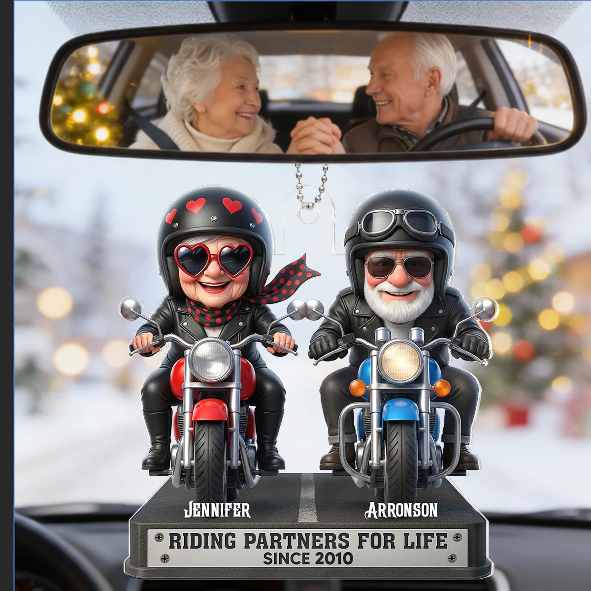 Old Biker Couple Riding Partners for Life - Personalized Acrylic Car Hanger - Sentimental Gift for her, for him - Image 5