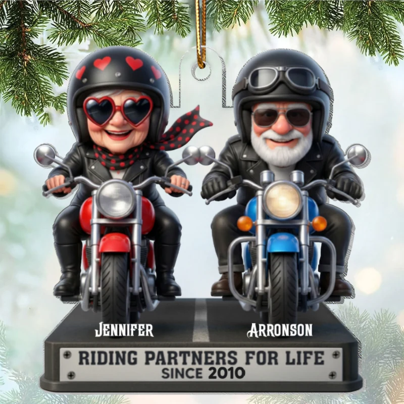 Old Biker Couple Riding Partners for Life - Personalized Acrylic Car Hanger - Sentimental Gift for her, for him - Image 9