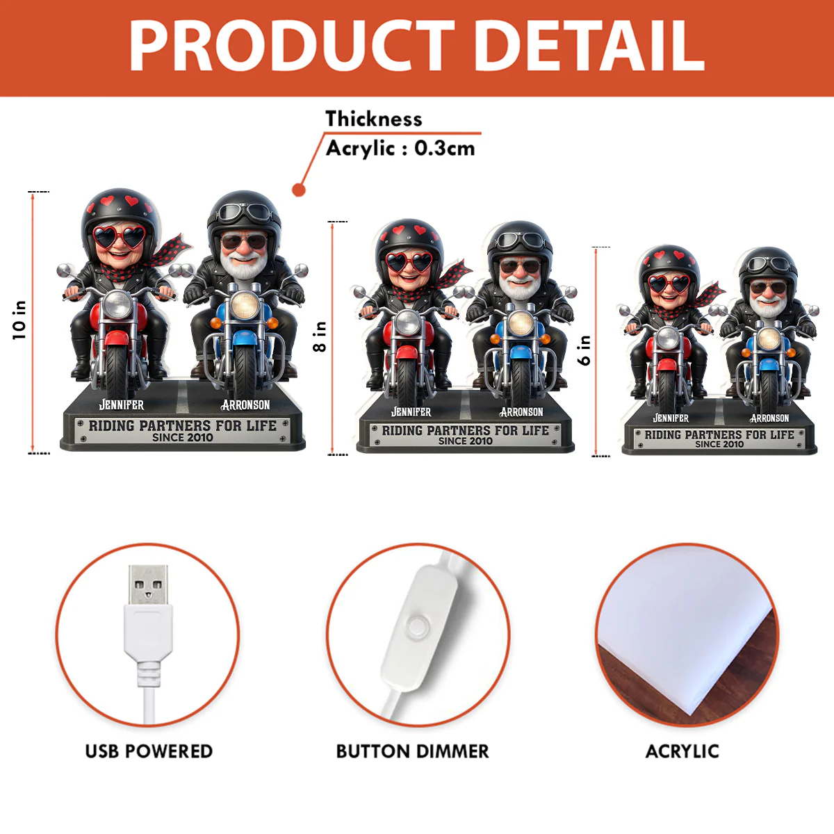 Old Biker Couple Riding Partners for Life - Personalized Light Box - Sentimental Gift for her, for him - Image 10