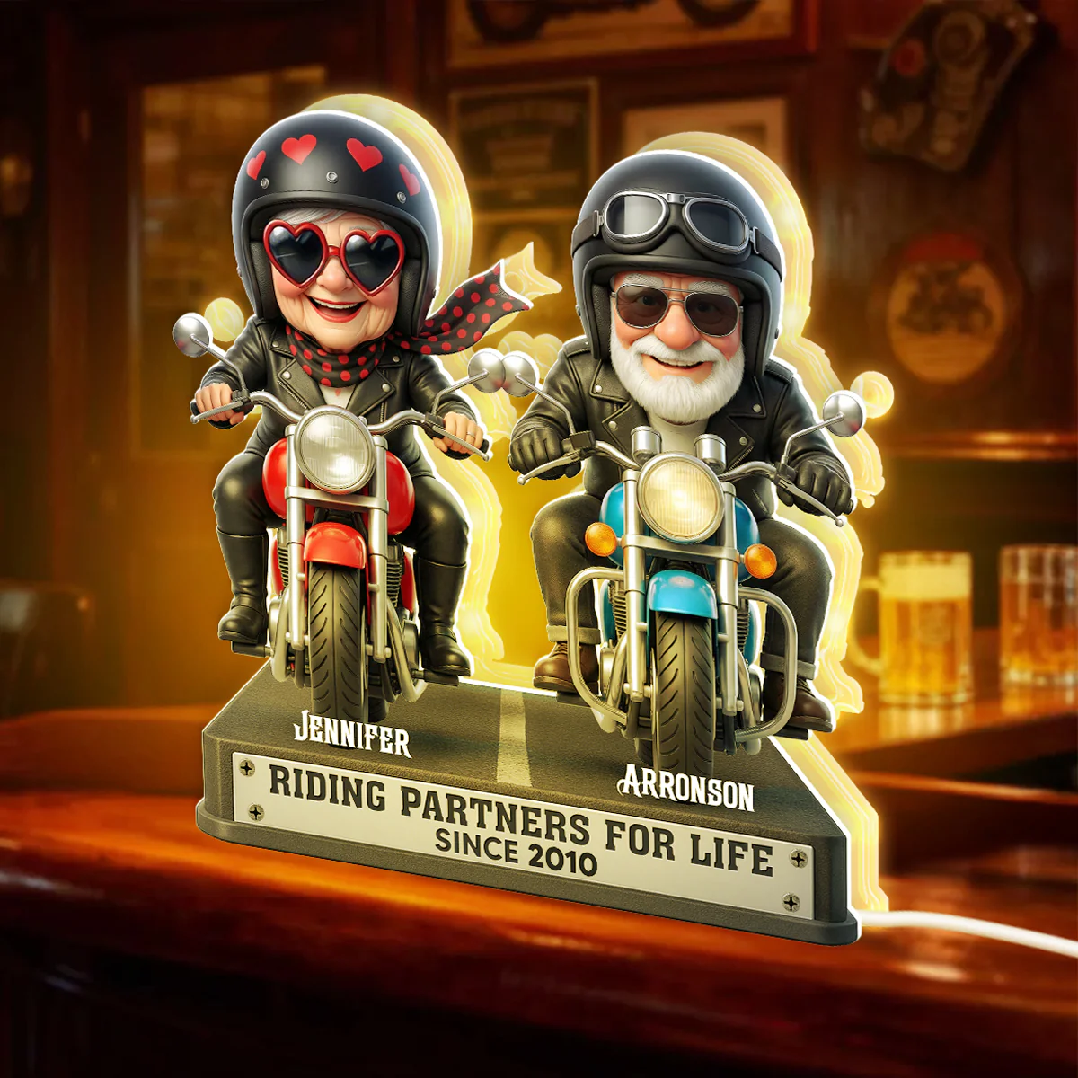 Old Biker Couple Riding Partners for Life - Personalized Light Box - Sentimental Gift for her, for him - Image 2
