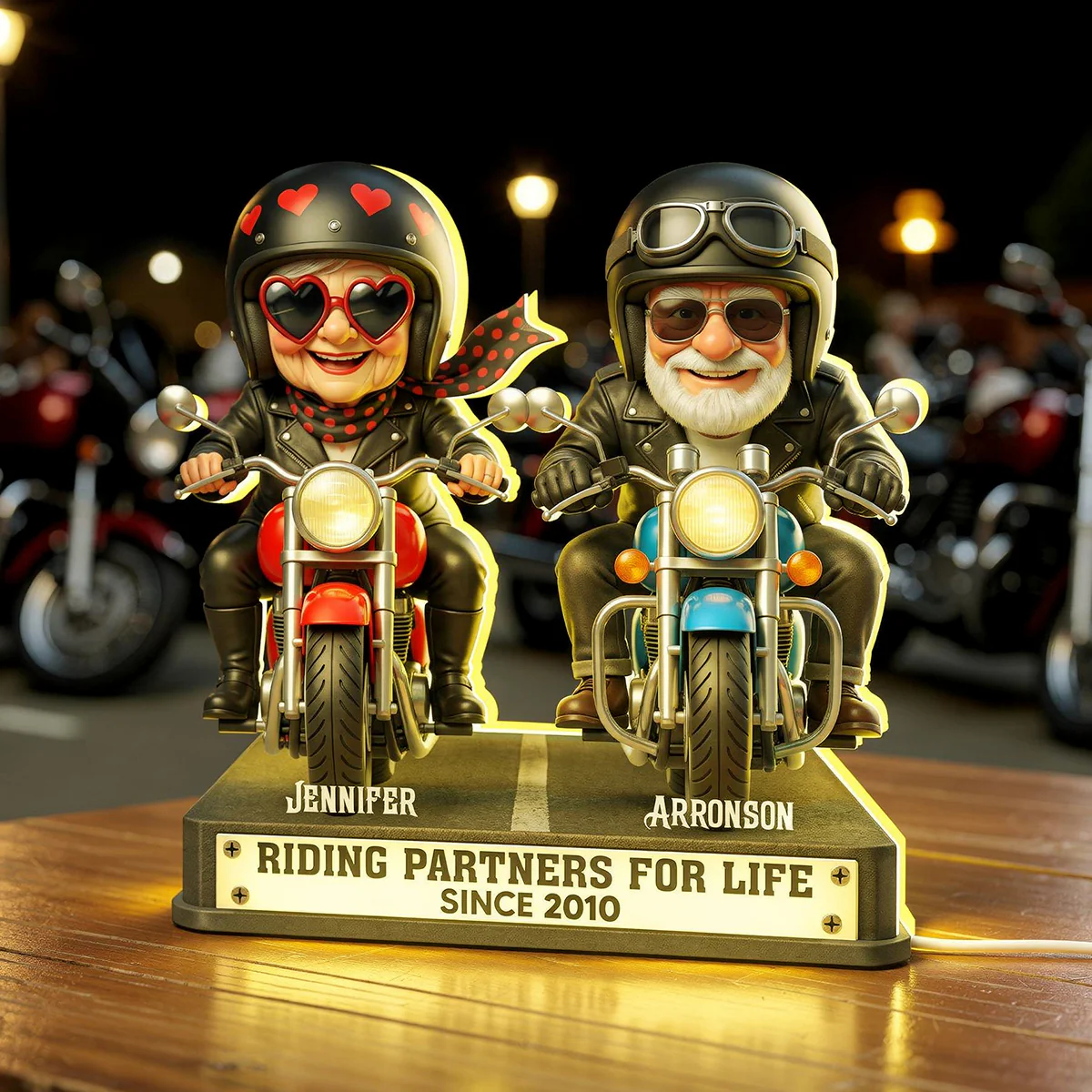 Old Biker Couple Riding Partners for Life - Personalized Light Box - Sentimental Gift for her, for him - Image 3