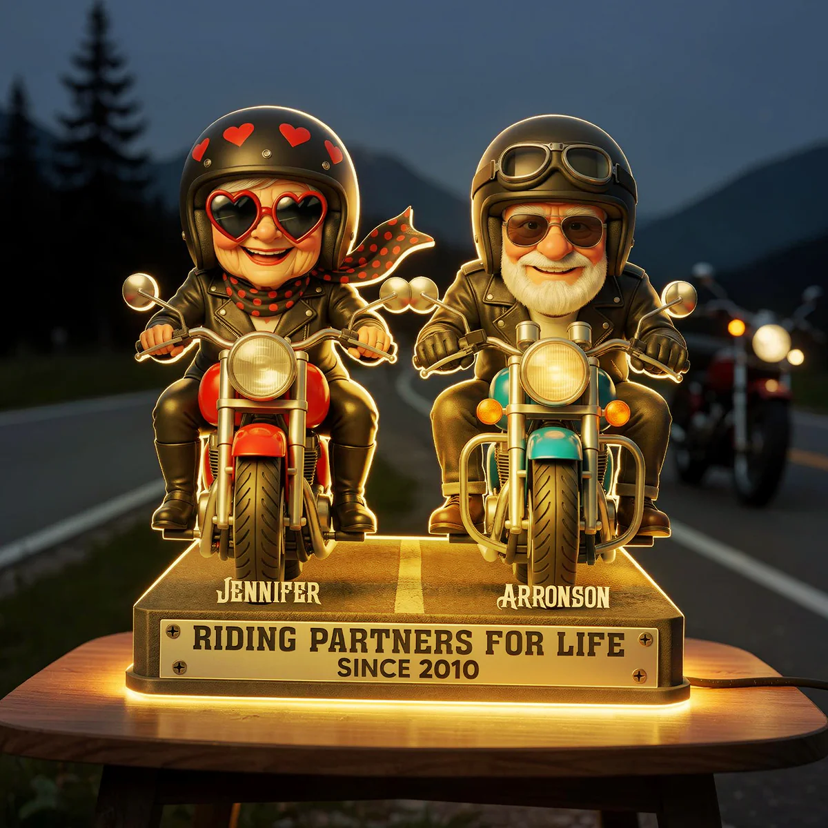 Old Biker Couple Riding Partners for Life - Personalized Light Box - Sentimental Gift for her, for him - Image 4