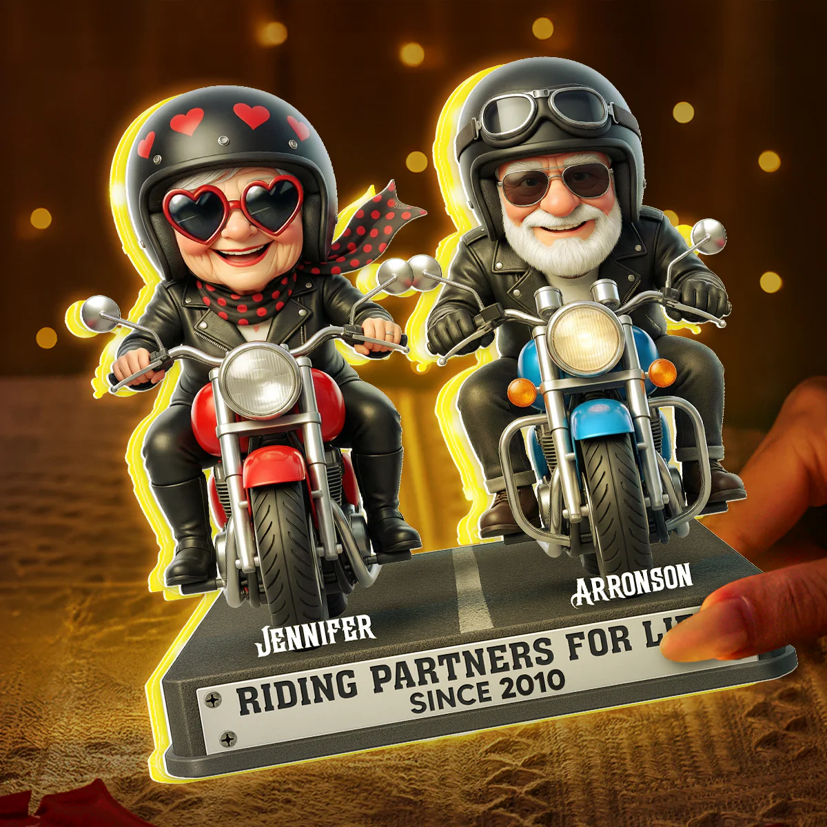 Old Biker Couple Riding Partners for Life - Personalized Light Box - Sentimental Gift for her, for him - Image 5