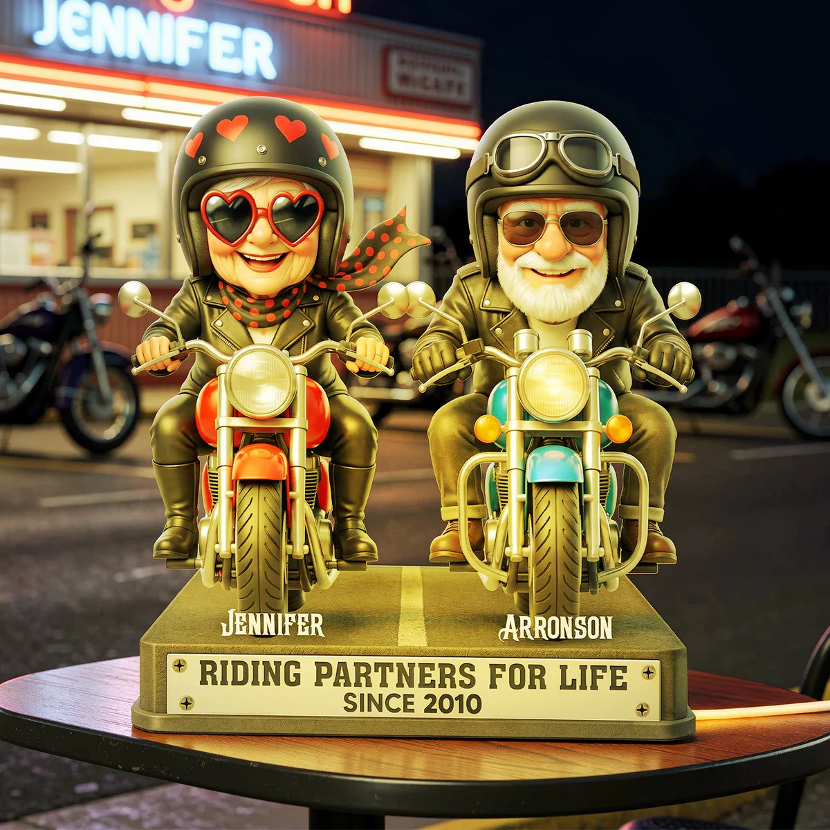 Old Biker Couple Riding Partners for Life - Personalized Light Box - Sentimental Gift for her, for him - Image 6