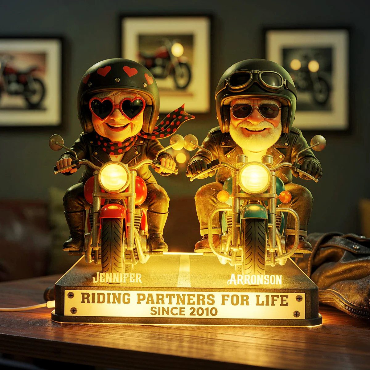 Old Biker Couple Riding Partners for Life - Personalized Light Box - Sentimental Gift for her, for him - Image 7