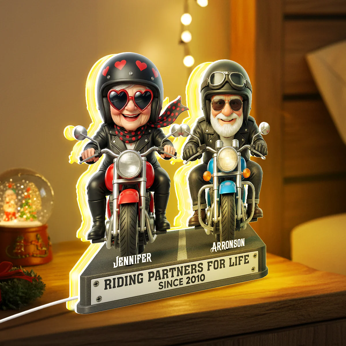 Old Biker Couple Riding Partners for Life - Personalized Light Box - Sentimental Gift for her, for him - Image 9