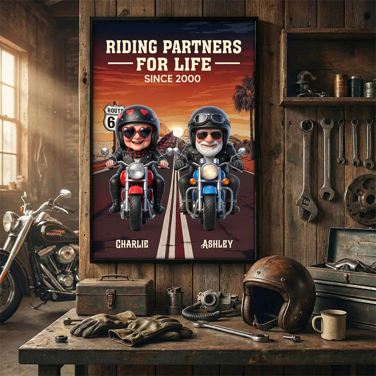 Old Bikers Couple Riding Partners for Life - Personalized Poster - Sentimental Nostalgia Gift for Him, Gift for Her - Image 4