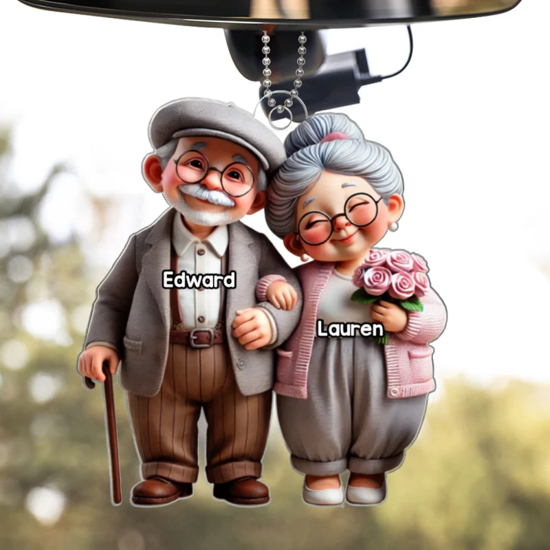 3D Effect Old Cartoon Couple Holding Hand Personalized Acrylic Car Hanger, Valentine's Day, Anniversary, Just Because Gift for him, for her - Image 7
