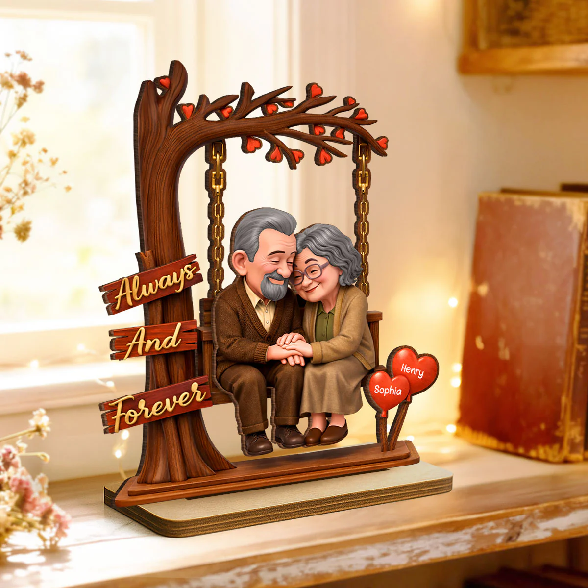 Old Couple Always and Forever - Personalized Wooden Plaque - Heartfelt Rustic Gift for Her, for Him - Image 3