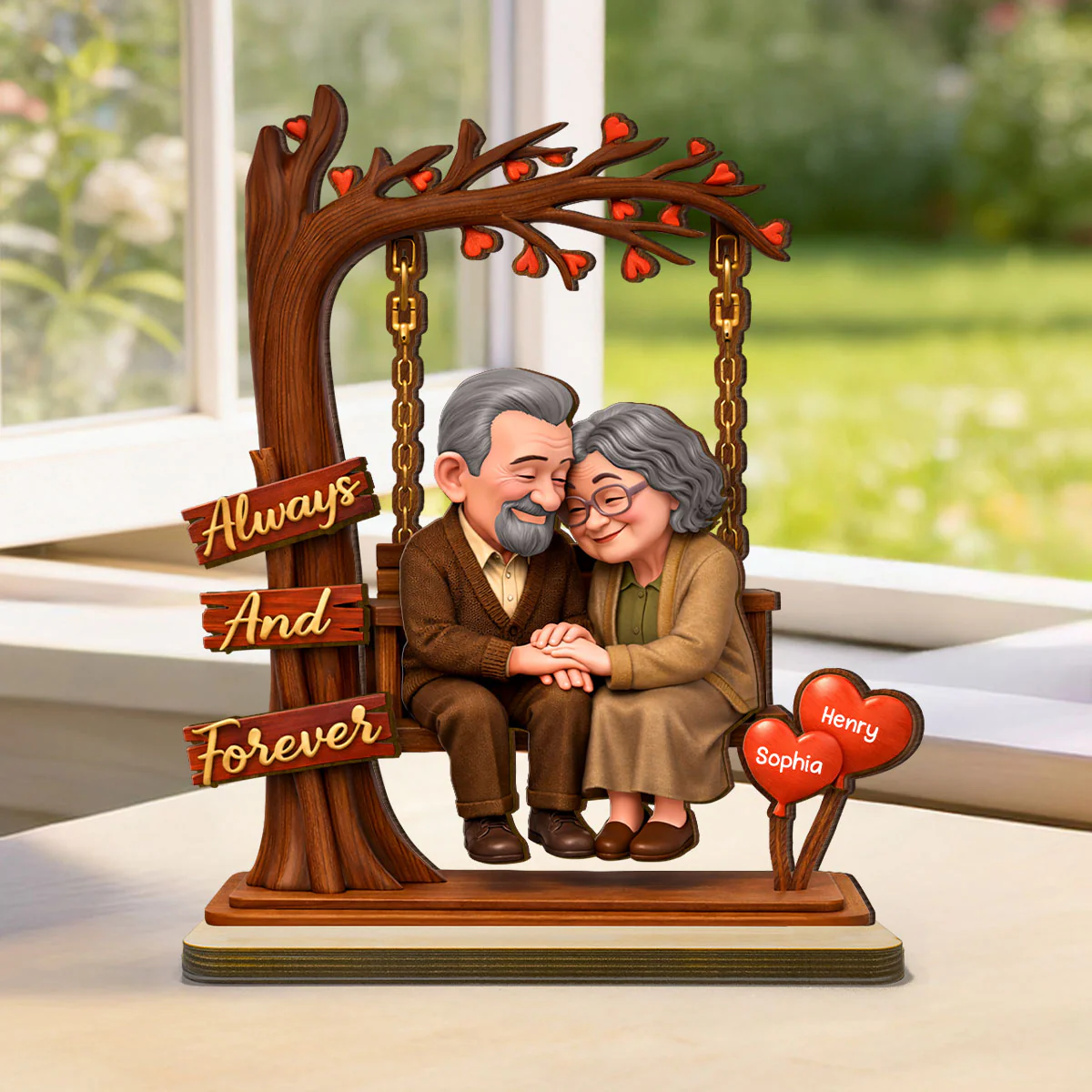 Old Couple Always and Forever - Personalized Wooden Plaque - Heartfelt Rustic Gift for Her, for Him - Image 4