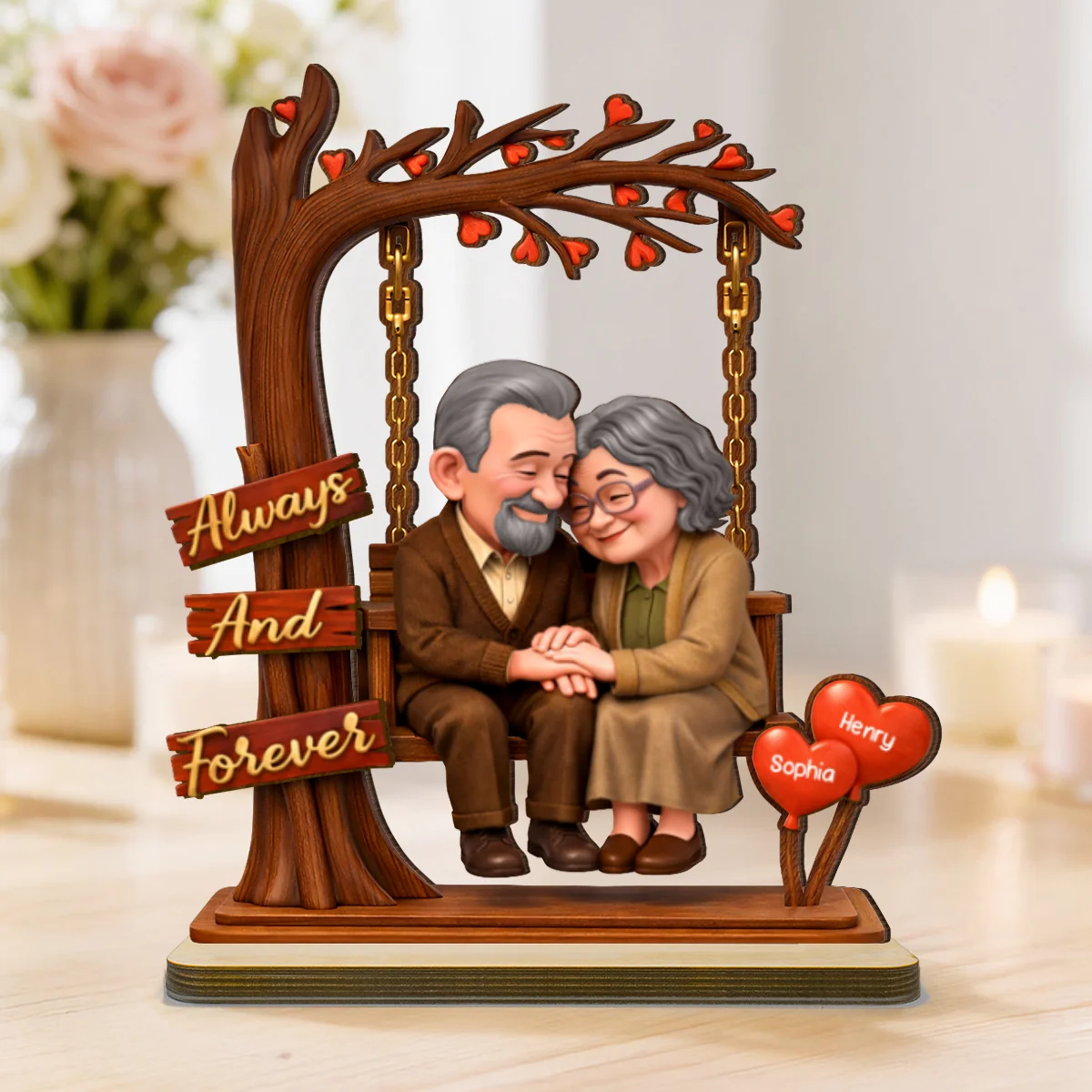 Old Couple Always and Forever - Personalized Wooden Plaque - Heartfelt Rustic Gift for Her, for Him - Image 8
