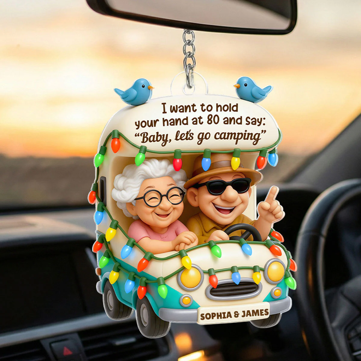 Old Couple Baby Let's Go Camping - Personalized Acrylic Keychain - Gift For Her, Gift For Him, Gift For Couple - Image 2