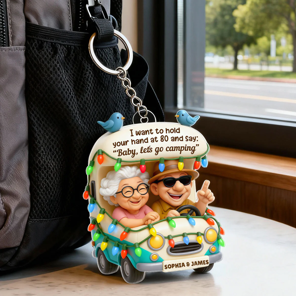 Old Couple Baby Let's Go Camping - Personalized Acrylic Keychain - Gift For Her, Gift For Him, Gift For Couple - Image 5