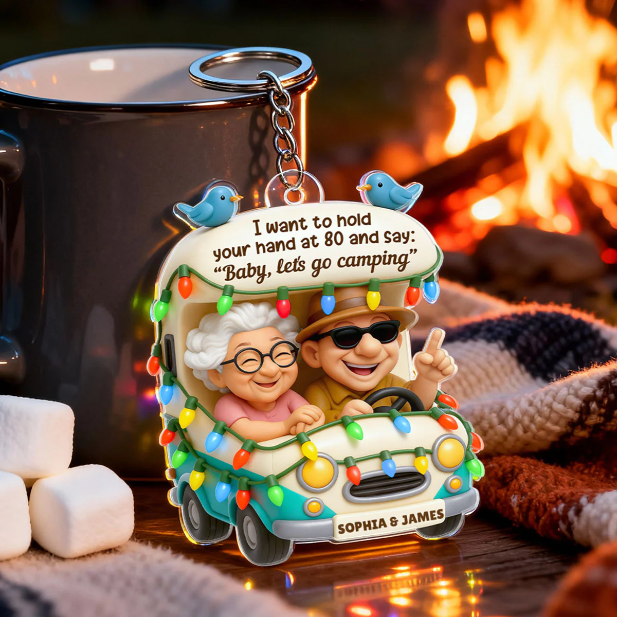 Old Couple Baby Let's Go Camping - Personalized Acrylic Keychain - Gift For Her, Gift For Him, Gift For Couple - Image 6
