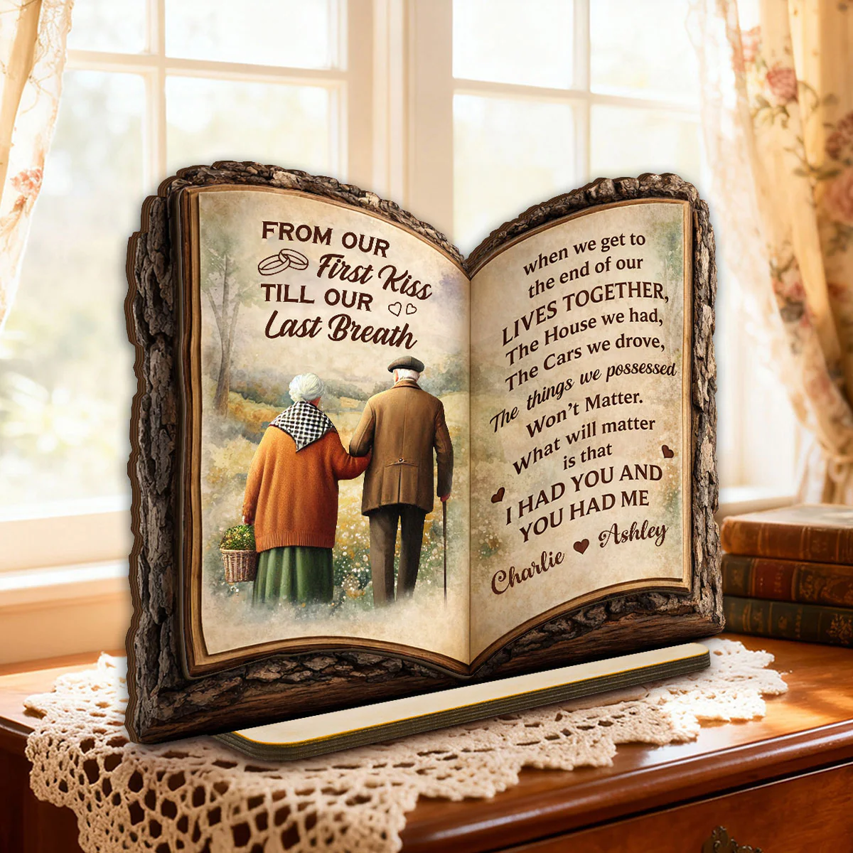 Old Couple Book Plaque - Personalized 2 Layer Standing Wooden Plaque - Gift for Couple - Image 2