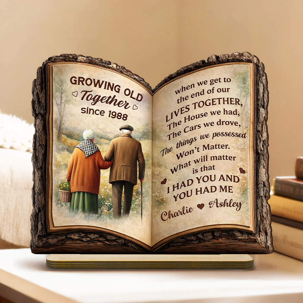 Old Couple Book Plaque - Personalized 2 Layer Standing Wooden Plaque - Gift for Couple - Image 5