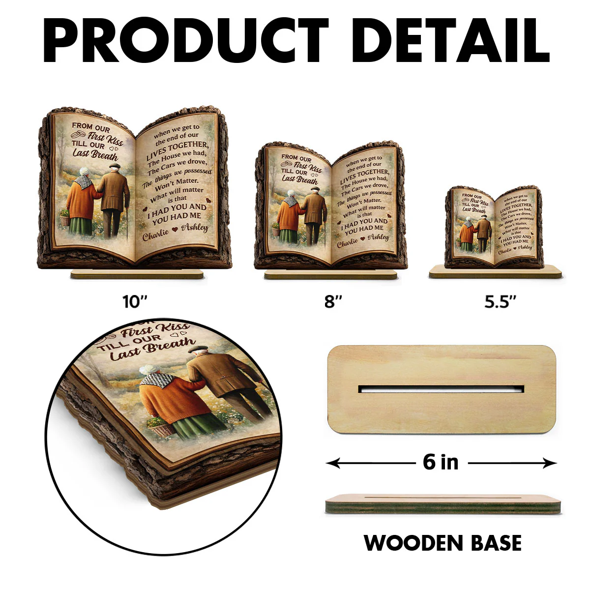 Old Couple Book Plaque - Personalized 2 Layer Standing Wooden Plaque - Gift for Couple - Image 6