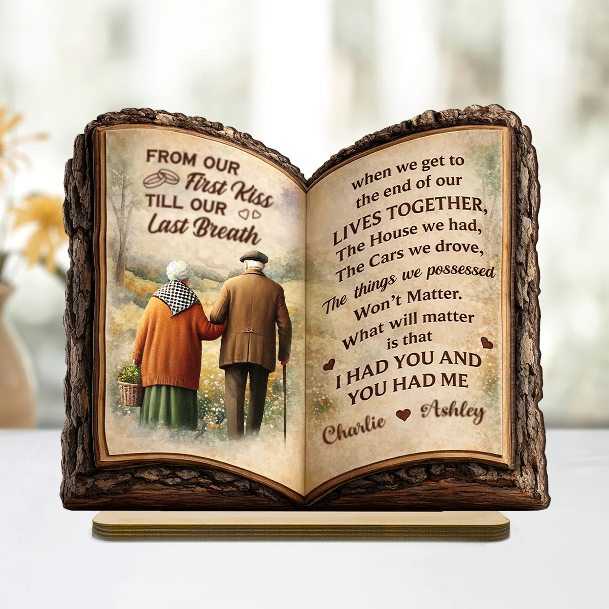 Old Couple Book Plaque - Personalized 2 Layer Standing Wooden Plaque - Gift for Couple - Image 8