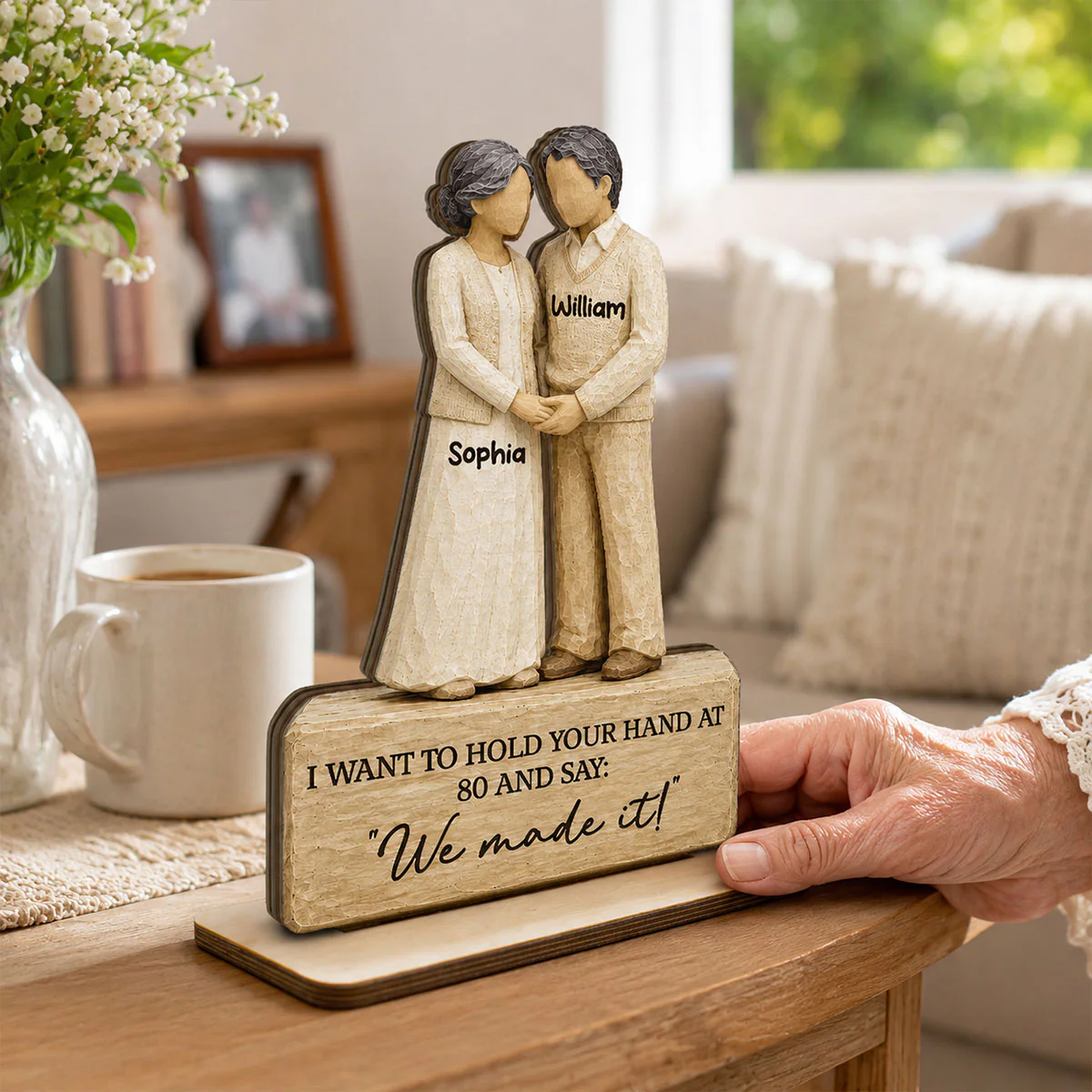 Old Couple Holding Hands 2D Flat - Personalized 2-Layered Wooden Plaque - Anniversary Gift For Couple - Image 2
