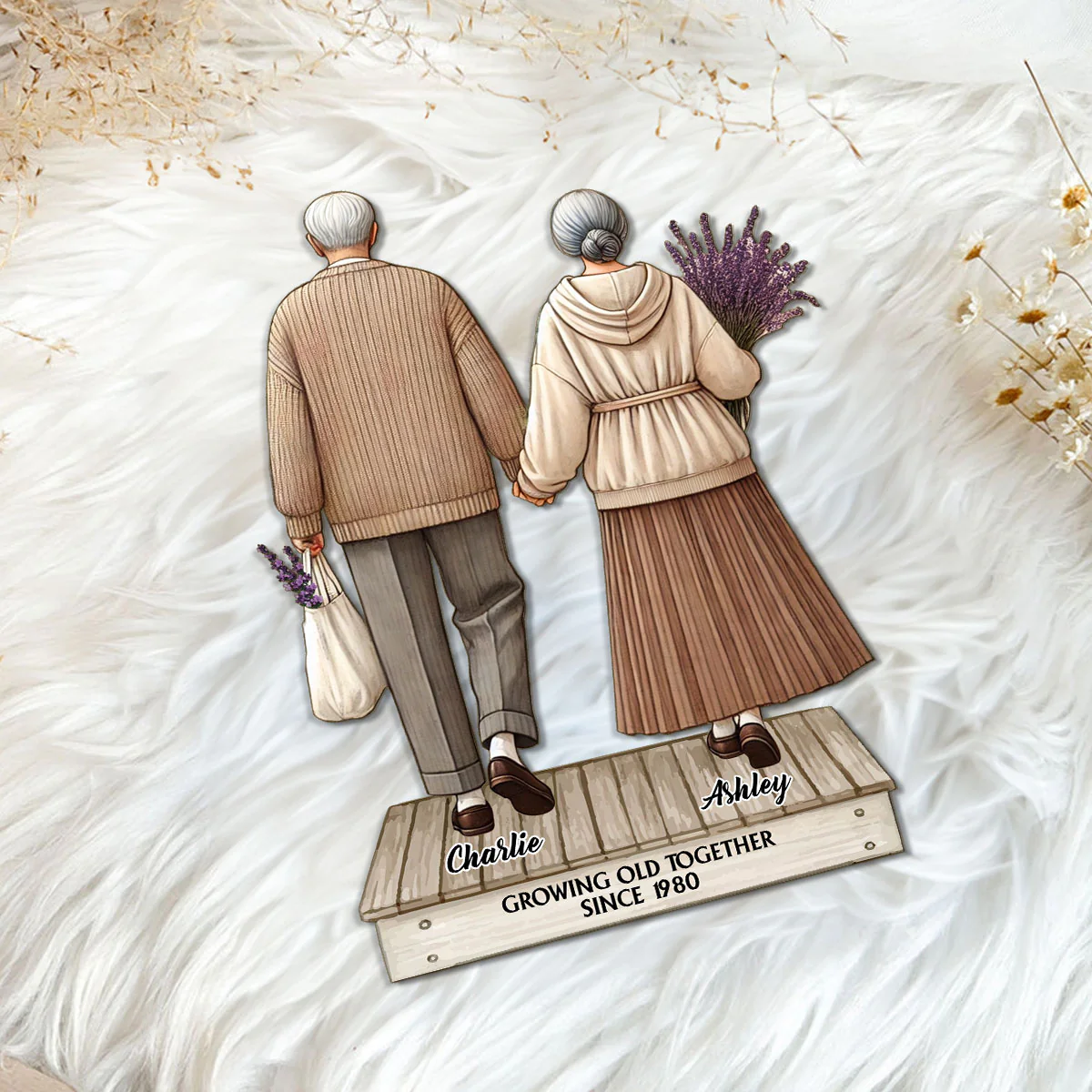 Old Couple Holding Hands Walking Personalized Standing Wooden Plaque - Image 4