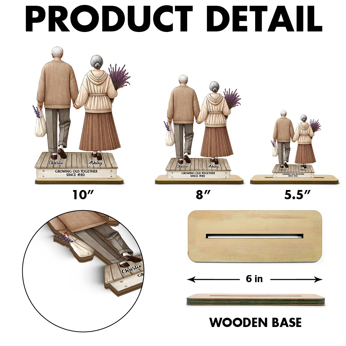 Old Couple Holding Hands Walking Personalized Standing Wooden Plaque - Image 5