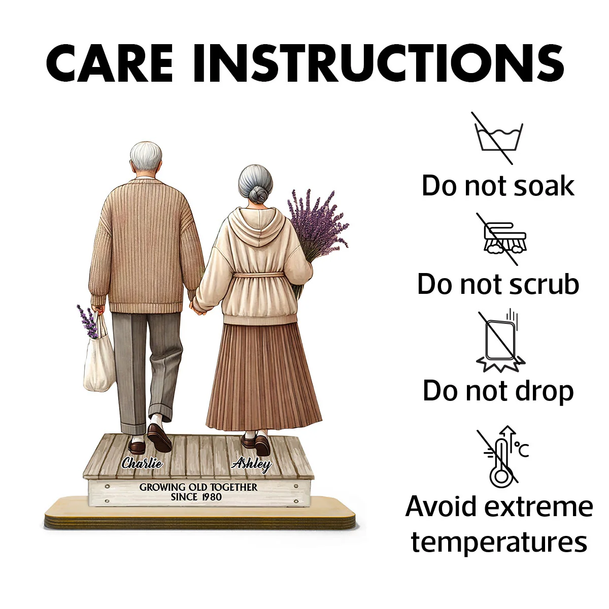 Old Couple Holding Hands Walking Personalized Standing Wooden Plaque - Image 6