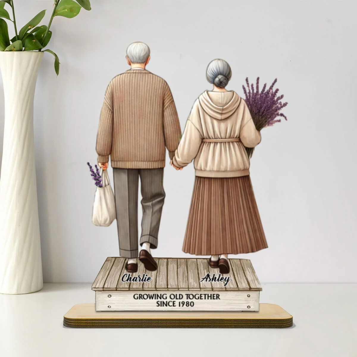 Old Couple Holding Hands Walking Personalized Standing Wooden Plaque - Image 7