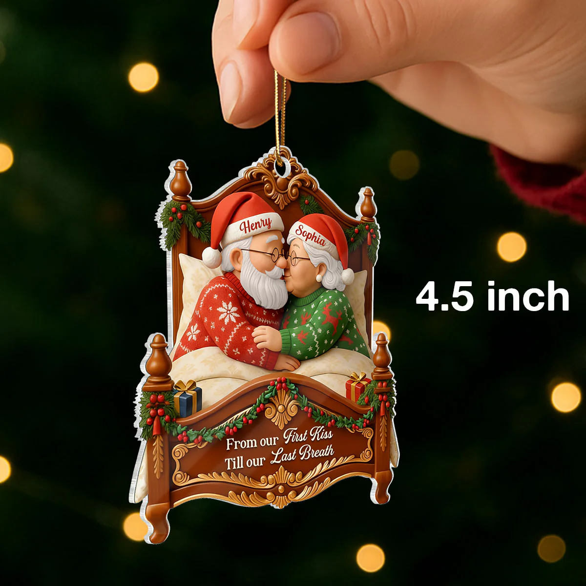 Old Couple Kissing from Our 1st Kiss till Our Last Breath - Personalized Acrylic Ornament - Christmas Gift for him, Gift for her - Image 2