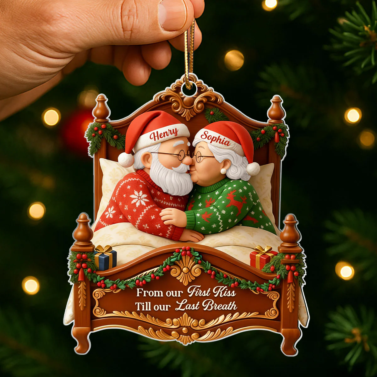 Old Couple Kissing from Our 1st Kiss till Our Last Breath - Personalized Acrylic Ornament - Christmas Gift for him, Gift for her - Image 3