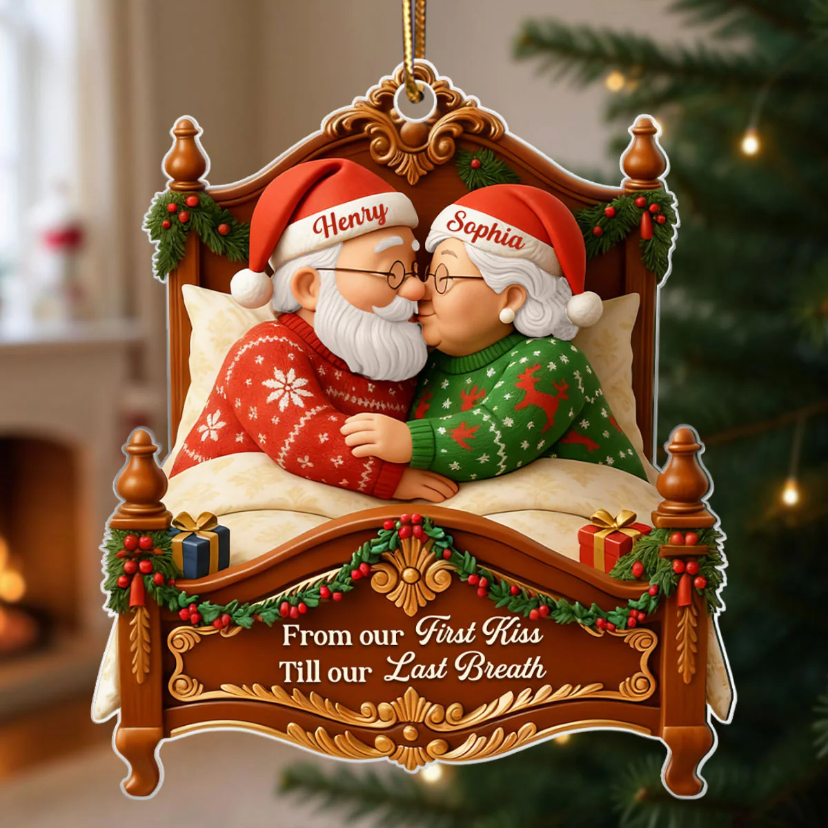 Old Couple Kissing from Our 1st Kiss till Our Last Breath - Personalized Acrylic Ornament - Christmas Gift for him, Gift for her - Image 4