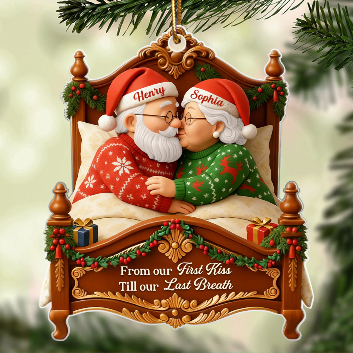 Old Couple Kissing from Our 1st Kiss till Our Last Breath - Personalized Acrylic Ornament - Christmas Gift for him, Gift for her - Image 5