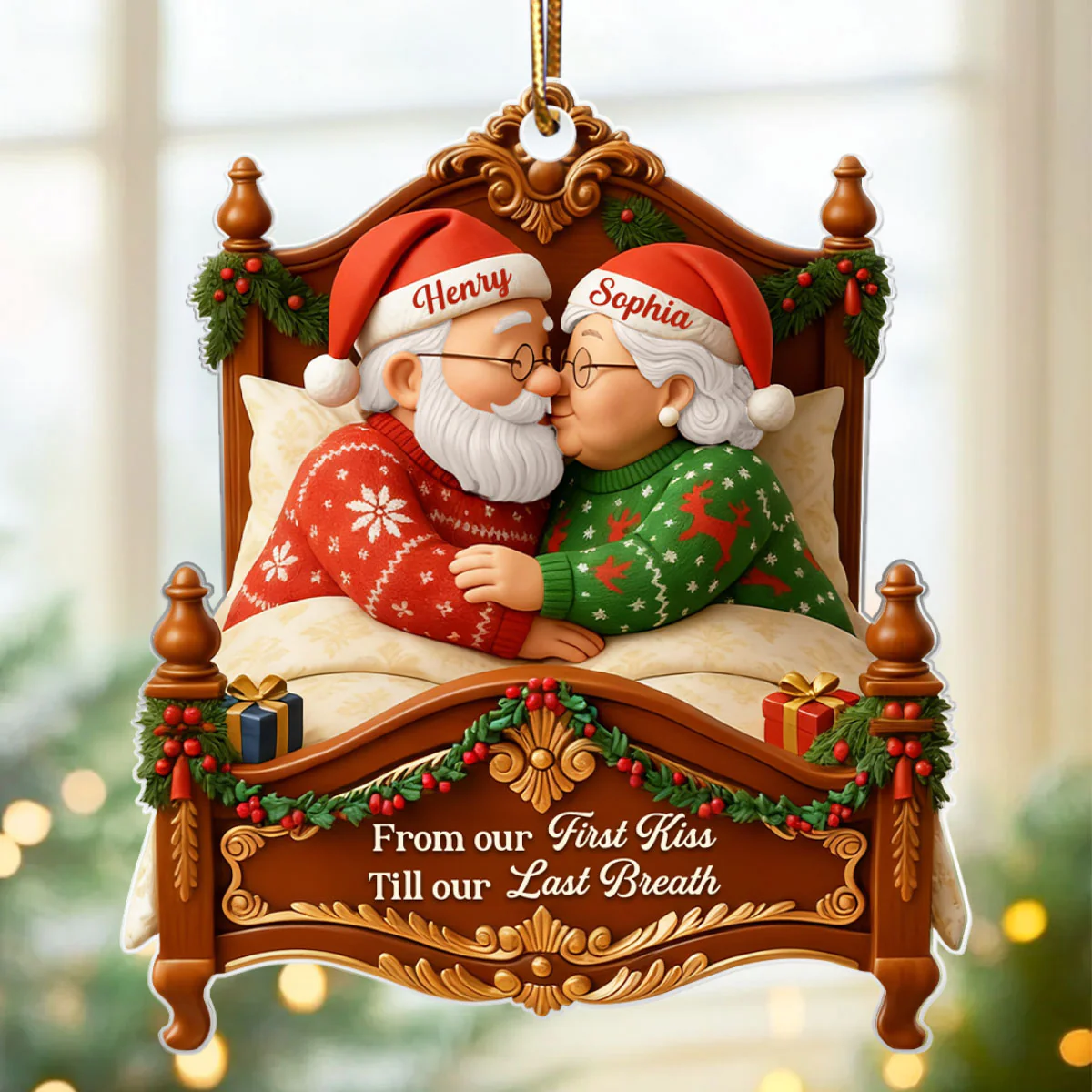 Old Couple Kissing from Our 1st Kiss till Our Last Breath - Personalized Acrylic Ornament - Christmas Gift for him, Gift for her - Image 6