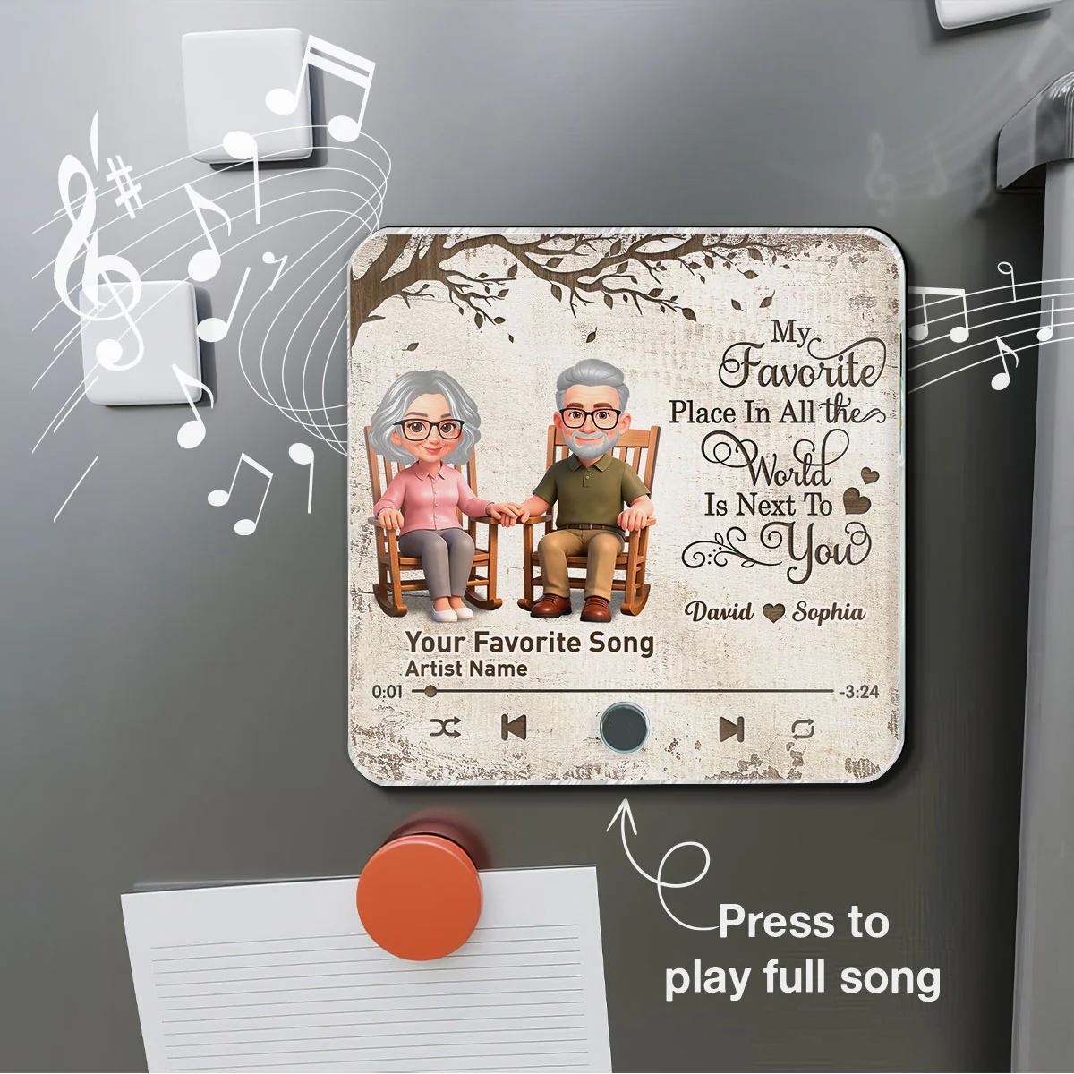 Old Couple On Rocking Chair Under Tree - Personalized Music Fridge Magnet - Anniversary Gift For Him, For Her - Image 10