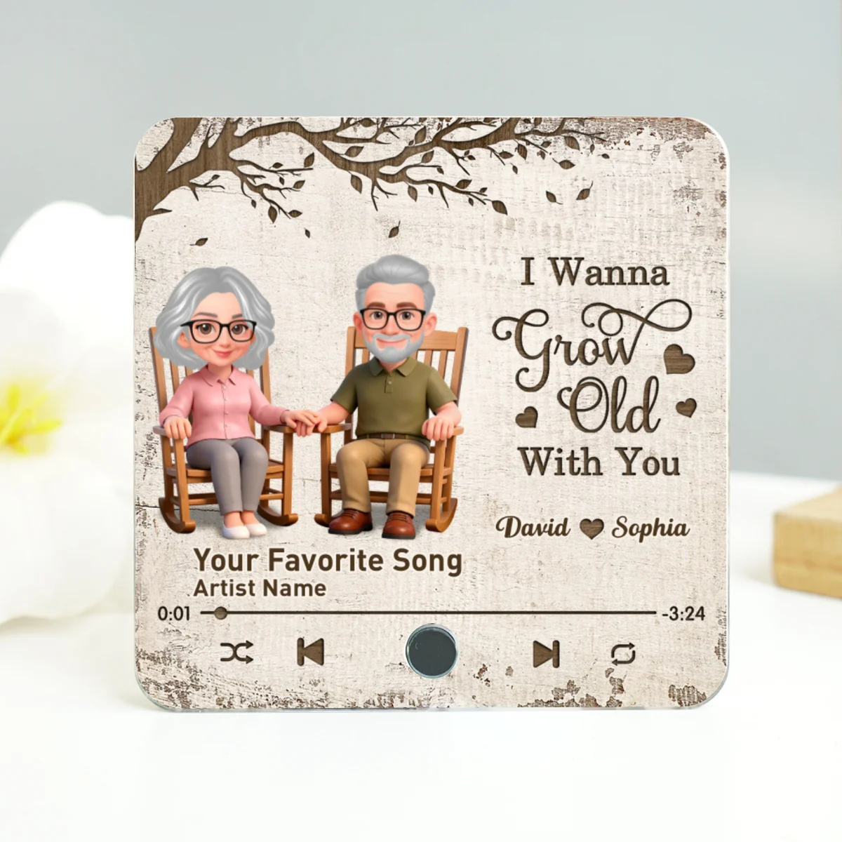 Old Couple On Rocking Chair Under Tree - Personalized Music Fridge Magnet - Anniversary Gift For Him, For Her - Image 11