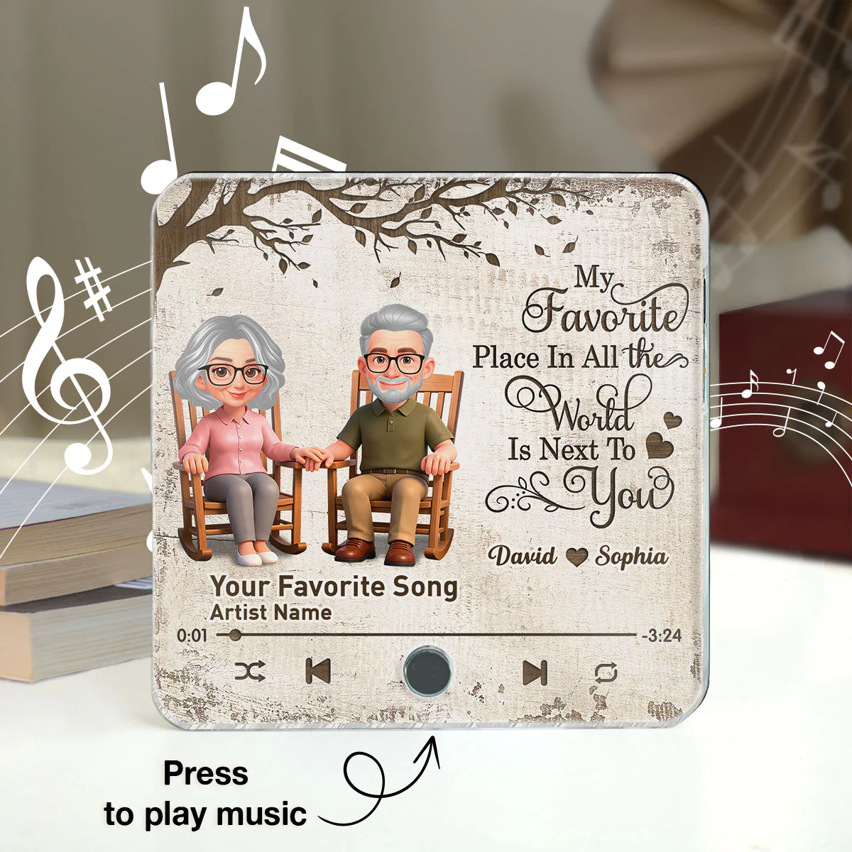 Old Couple On Rocking Chair Under Tree - Personalized Music Fridge Magnet - Anniversary Gift For Him, For Her - Image 3